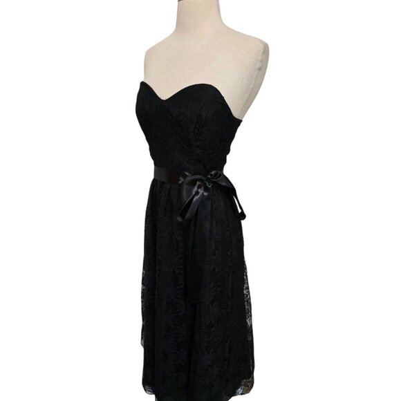80s 90s Vintage Black Lace Dress Strapless Floral Size 9/10 - Picture 8 of 9